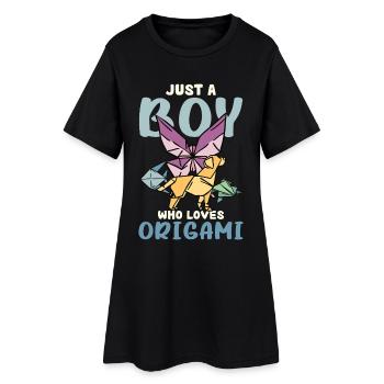 Nur ein Junge liebt Origami - Frauen T-Shirt-Kleid - Schwarz - Vorne