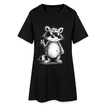 Happy raccoon with sunglasses in peace pose - Women’s T-Shirt Dress - black - Front