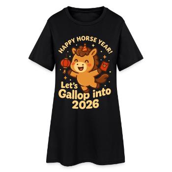 Bonne année équestre 2026 Kawaii - Robe T-shirt Femme - noir - Devant