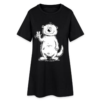 Kleiner Otter in Peace Pose Tiermotiv - Frauen T-Shirt-Kleid - Schwarz - Vorne