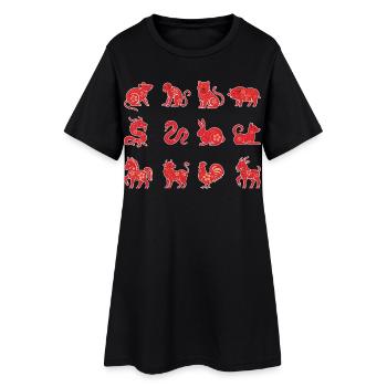 Signe floral du Nouvel An chinois Signe animal chinois - Robe T-shirt Femme - noir - Devant