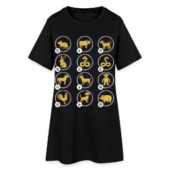 Horoscope animalier du zodiaque chinois du Nouvel An chinois - Robe T-shirt Femme - noir - Devant