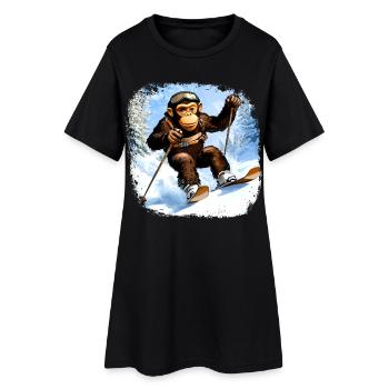 Singe Ski / Singe Skieur - Robe T-shirt Femme - noir - Devant