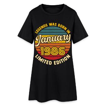 Légende Née en Janvier 1986 Anniversaire 40 ans  - Robe T-shirt Femme - noir - Devant