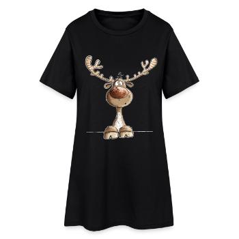 Motif de dessin animé drôle de renne à Noël - Robe T-shirt Femme - noir - Devant