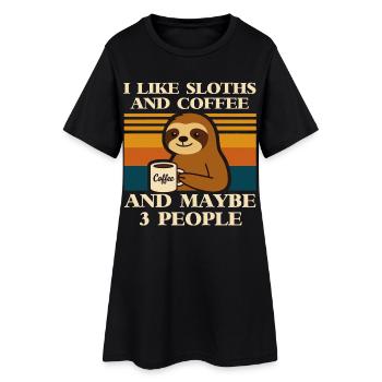 Faultier Kaffee Spruch Retro Humor Sloth Tier  - Frauen T-Shirt-Kleid - Schwarz - Vorne