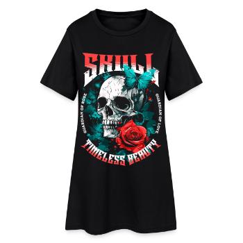 Crâne Crâne Crâne Fleur de Rose Papillon - Robe T-shirt Femme - noir - Devant