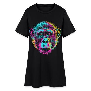 Bunter Schimpanse im Neon-Art Stil - Frauen T-Shirt-Kleid - Schwarz - Vorne