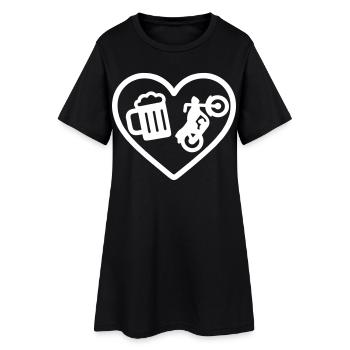Heart Motorbike Bier - Frauen T-Shirt-Kleid - Schwarz - Vorne