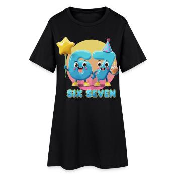 Six Sept 6-7 67 Cadeau mignon drôle - Robe T-shirt Femme - noir - Devant