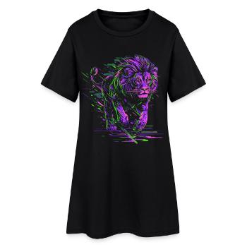 Lion courant Tête de Lion Coloré Prédateur Animal Sauvage - Robe T-shirt Femme - noir - Devant