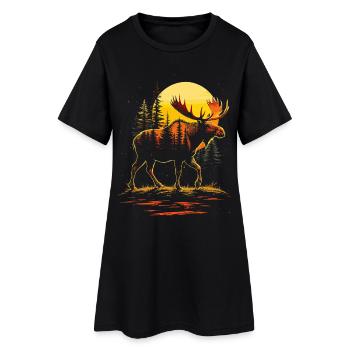 Elch, Wald, Natur, Wildnis, Outdoor, Tier - Frauen T-Shirt-Kleid - Schwarz - Vorne