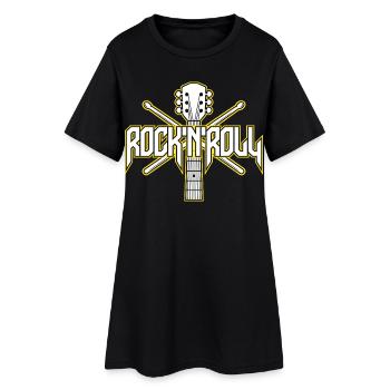 Rocknroll-Gitarre und Drumsticks-Emblem - Frauen T-Shirt-Kleid - Schwarz - Vorne