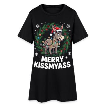 Joyeux bisouMon cul Âne pyjama Sarcastique de Noël - Robe T-shirt Femme - noir - Devant