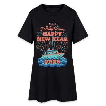Croisière en famille Bonne année 2026 Feux d’artifice - Robe T-shirt Femme - noir - Devant
