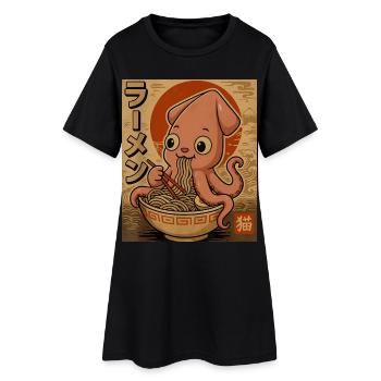 Dessin animé Ramen Pieuvre en sépia - Robe T-shirt Femme - noir - Devant