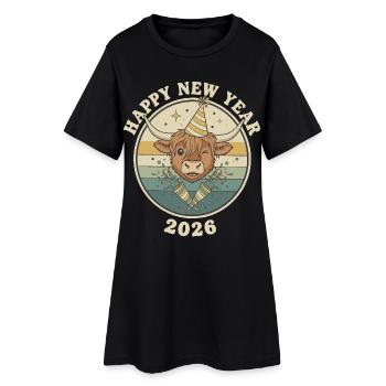 Chapeau drôle de fête du Nouvel An 2026 de la vache Highland - Robe T-shirt Femme - noir - Devant