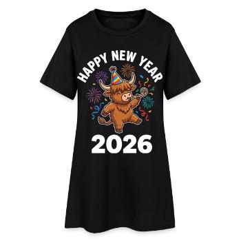 Bonne année 2026 Chapeau de fête des vaches Highland - Robe T-shirt Femme - noir - Devant