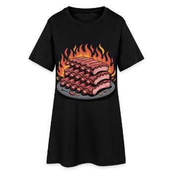 Feuergegrillte Rippchen Platte - Frauen T-Shirt-Kleid - Schwarz - Vorne