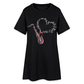Saxofon Musikliebe Herz - Frauen T-Shirt-Kleid - Schwarz - Vorne