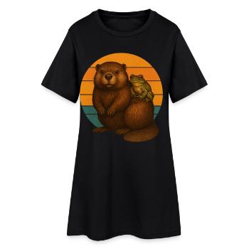 Biber und Frosch - Frauen T-Shirt-Kleid - Schwarz - Vorne