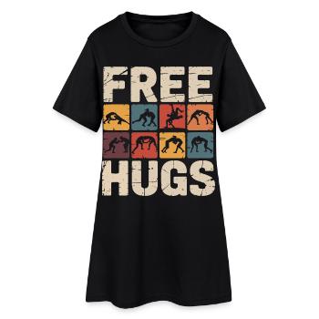 Étreinte de catcheur – Câlins gratuits, slogan rétro - Robe T-shirt Femme - noir - Devant