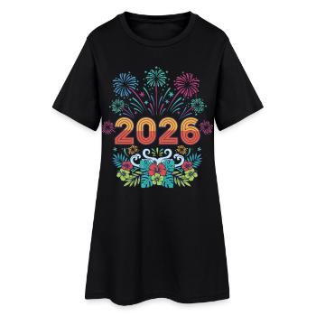 Feux d’artifice et décoration florale 2026 - Robe T-shirt Femme - noir - Devant