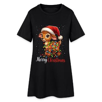 Süßes Reh und Rentier Outfit für Weihnachten - Frauen T-Shirt-Kleid - Schwarz - Vorne