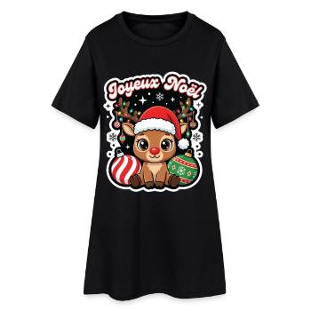 Merry Christmas with An Adorable Little Reindeer - Women’s T-Shirt Dress - black - Front