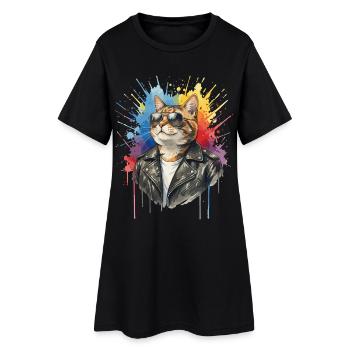 Chat avec des lunettes de soleil, Chat Cool - Robe T-shirt Femme - noir - Devant