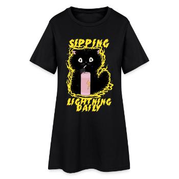 Energy Drink Sipping Lightning Daily - Frauen T-Shirt-Kleid - Schwarz - Vorne