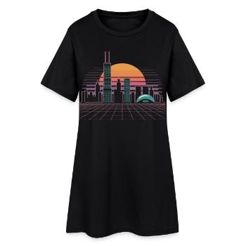 Neon Skyline Sonnenuntergang - Frauen T-Shirt-Kleid - Schwarz - Vorne