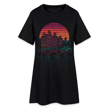 Soleil nocturne au-dessus des canaux d’Amsterdam - Robe T-shirt Femme - noir - Devant