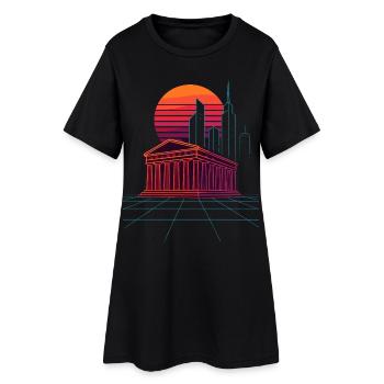 Neon Skyline Meets Ancient Columns - Athens - Women’s T-Shirt Dress - black - Front