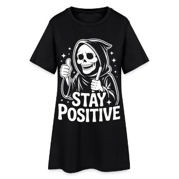 Stay Positive Skelett Motiv - Frauen T-Shirt-Kleid - Schwarz - Vorne