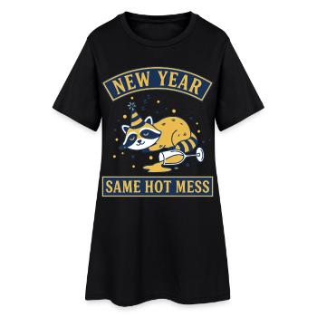 Neujahr Dasselbe Durcheinander Lustiges Waschbärendesign - Frauen T-Shirt-Kleid - Schwarz - Vorne