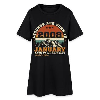 Janvier 2008 Vintage Rétro Cadeau D'anniversaire - Robe T-shirt Femme - noir - Devant