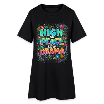 Enivré de paix, sans drame, le flower power - Robe T-shirt Femme - noir - Devant