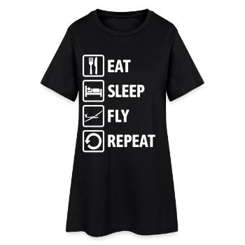 Eat Sleep Fly Repeat - Segelflugzeug - Frauen T-Shirt-Kleid - Schwarz - Vorne