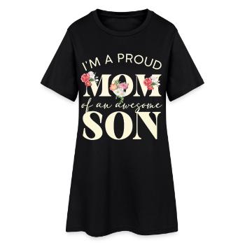 Stolze Mama, toller Sohn mit Blumen - Frauen T-Shirt-Kleid - Schwarz - Vorne