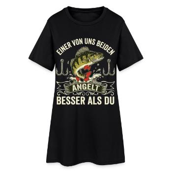 "Besser als Du" – Lustiges Barsch-Angler Shirt - Frauen T-Shirt-Kleid - Schwarz - Vorne
