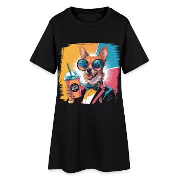 Corgi au look rétro avec boisson et style - Robe T-shirt Femme - noir - Devant