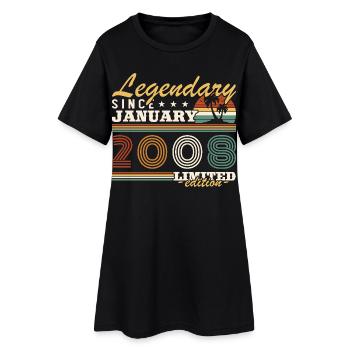 Janvier 2008 Vintage Rétro Cadeau D'anniversaire - Robe T-shirt Femme - noir - Devant