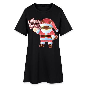 Meowy Purrmas Santa Cat Art - Women’s T-Shirt Dress - black - Front