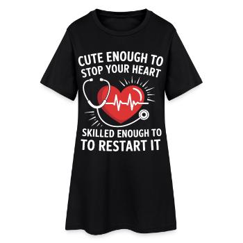 Motif de redémarrage cardiaque avec stéthoscope - Robe T-shirt Femme - noir - Devant