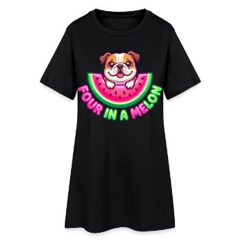 Quatre dans un bouledogue melon - Robe T-shirt Femme - noir - Devant