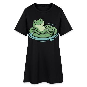 Chill frog on leaf pillow - Women’s T-Shirt Dress - black - Front
