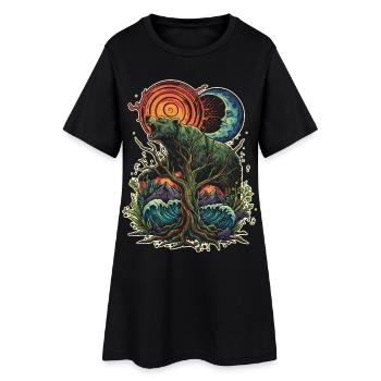 Waldgeist Bär und Weltenbaum - Frauen T-Shirt-Kleid - Schwarz - Vorne