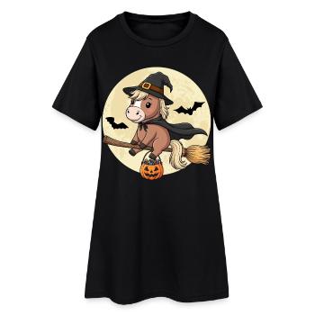 Mignonne Sorcière Cheval Poney d’Halloween - Robe T-shirt Femme - noir - Devant