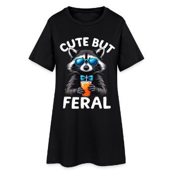 Raton laveur mignon avec boisson et nœud papillon - Robe T-shirt Femme - noir - Devant